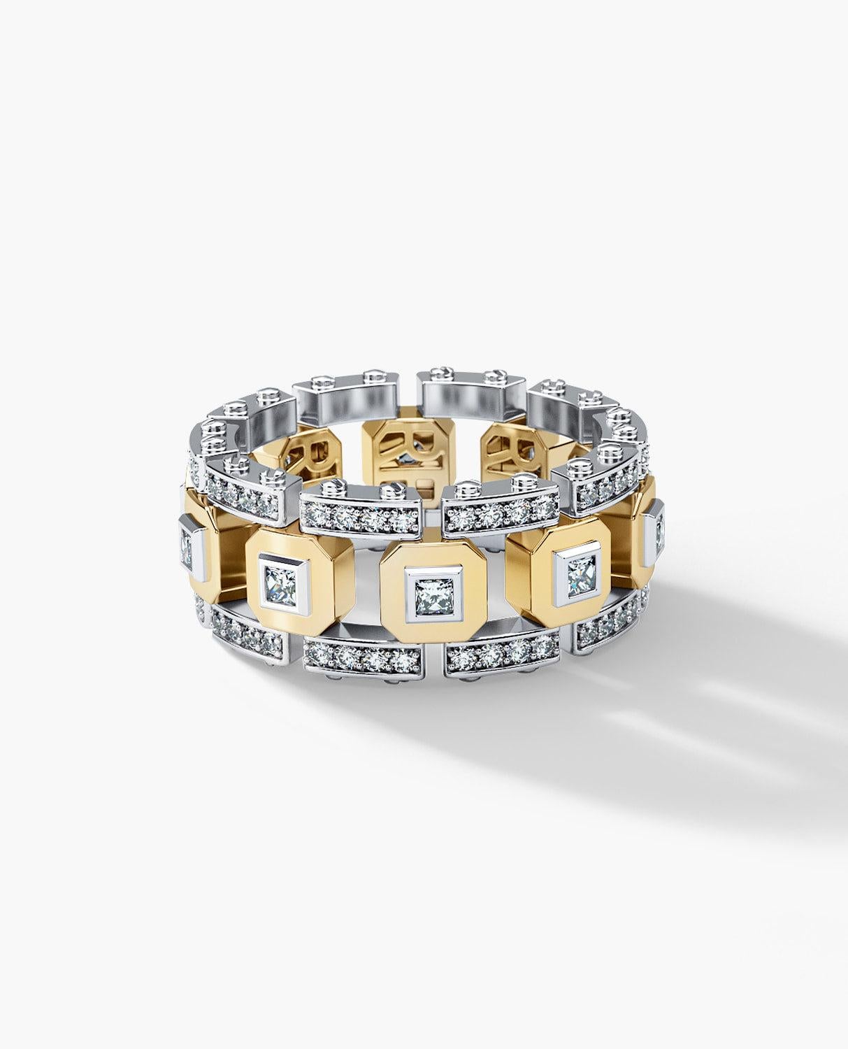 Contemporain Bague ou alliance en or blanc et jaune 14 carats avec diamant 1,20 carat en vente