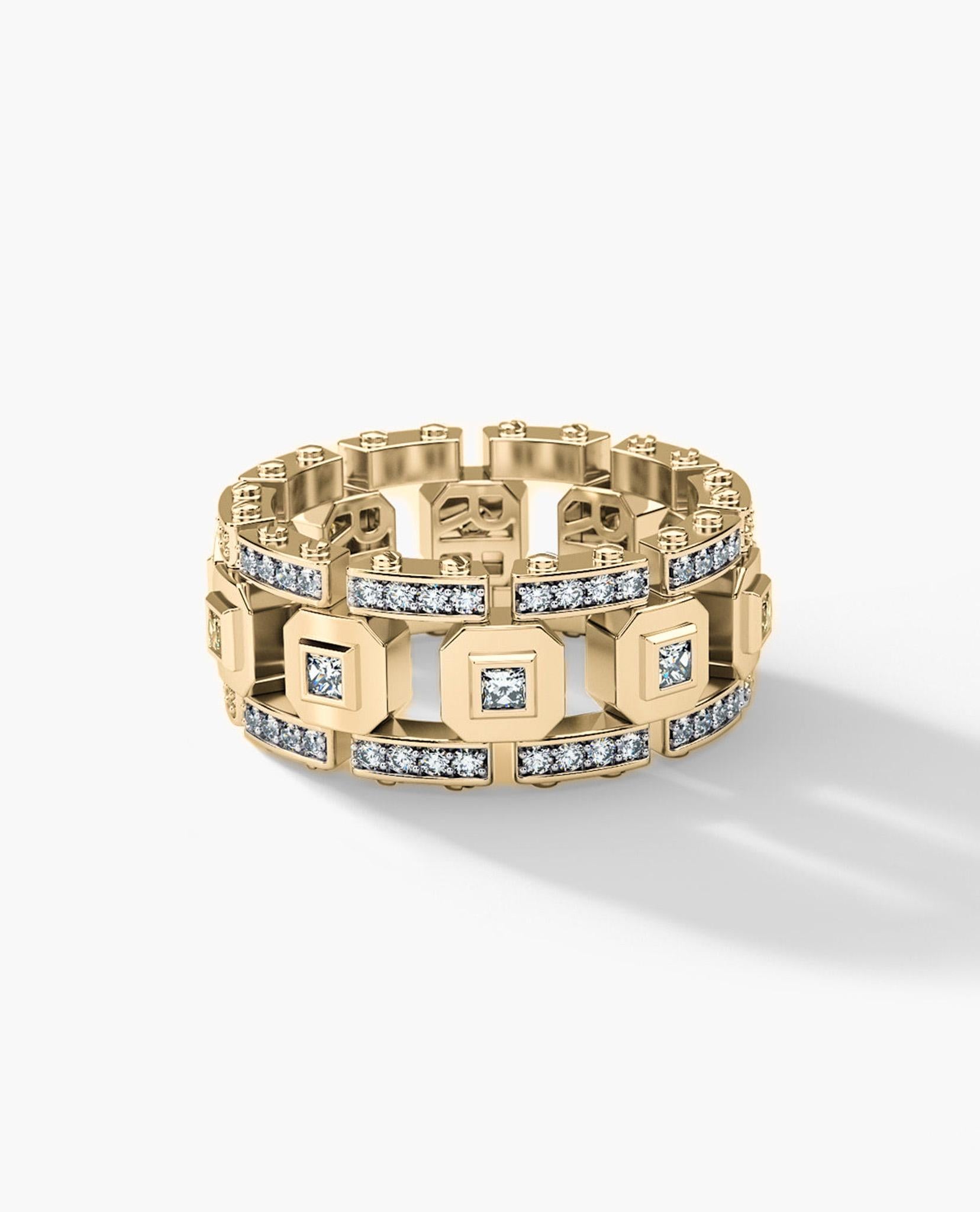 Contemporary LA PAZ 14k Yellow Gold Wedding Ring with 1.20ct Diamonds for Women and Men For Sale