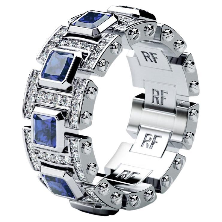LA PAZ Platinum Ring with 4.70ct Sapphires and Diamonds For Sale