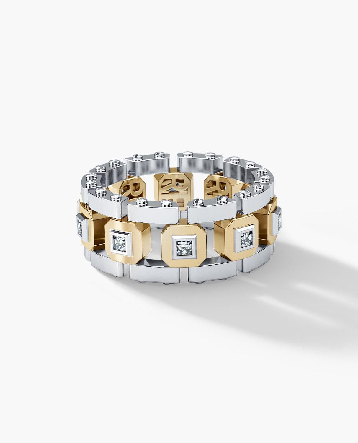 Contemporary LA PAZ Two-Tone 14k White & Yellow Gold Ring with 0.40ct Diamonds For Sale