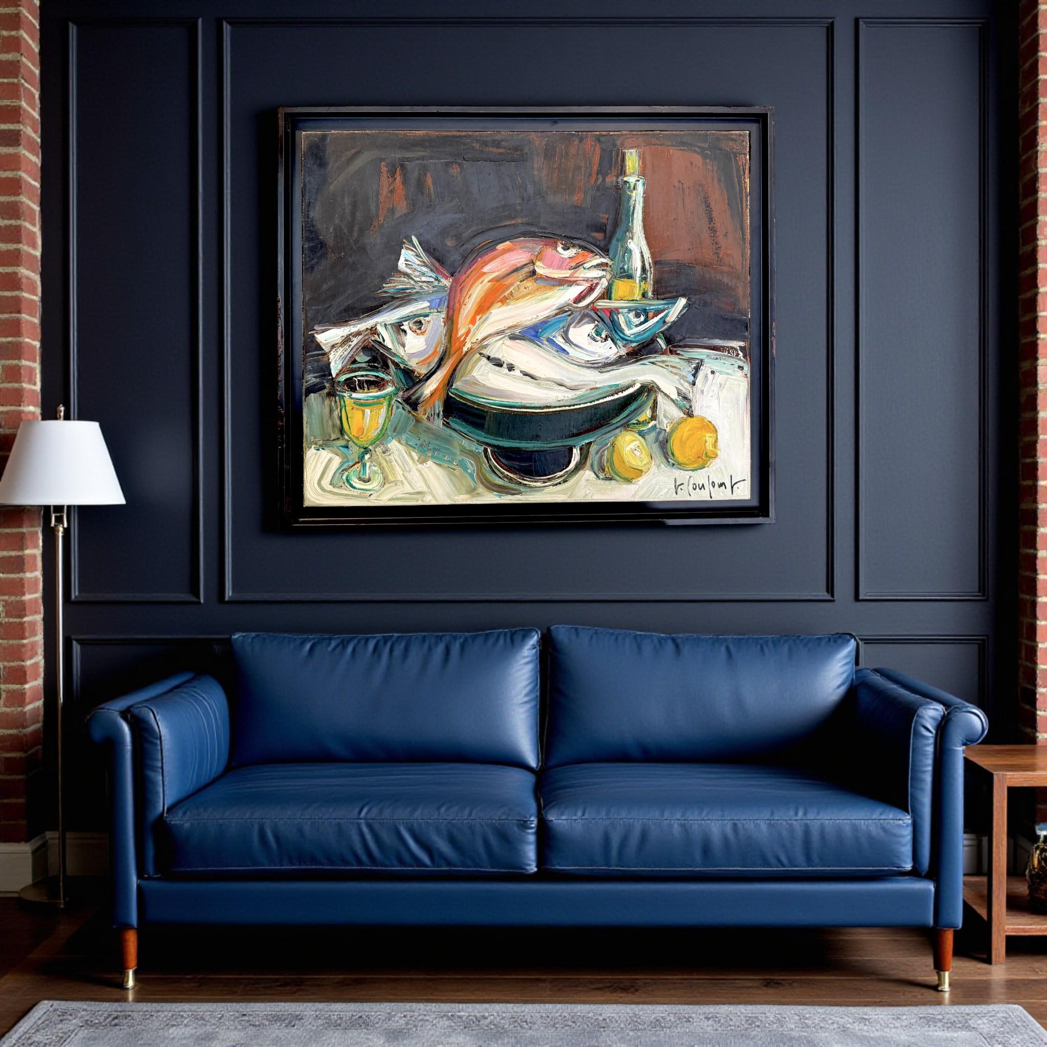 An expressive still life by French painter Georges Coulomb, celebrated for his vivid palette and vigorous impasto technique inspired by the light and color of Provence. Executed with thick, confident strokes of the palette knife, this composition