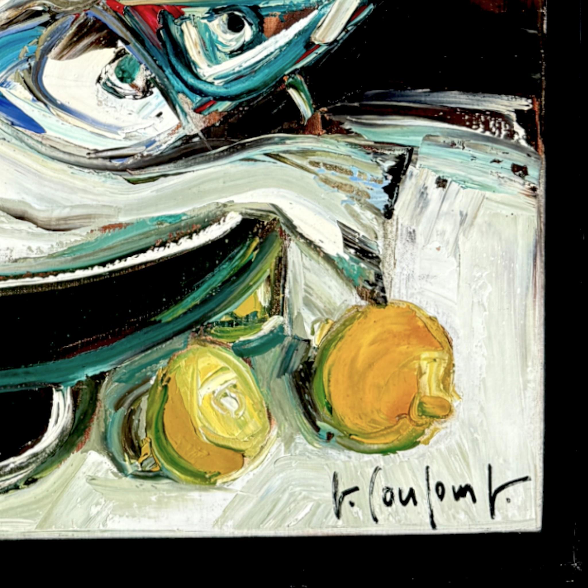 Modern La Pêche d’Émile (The Catch of Émile), oil on canvas by Georges Coulomb For Sale