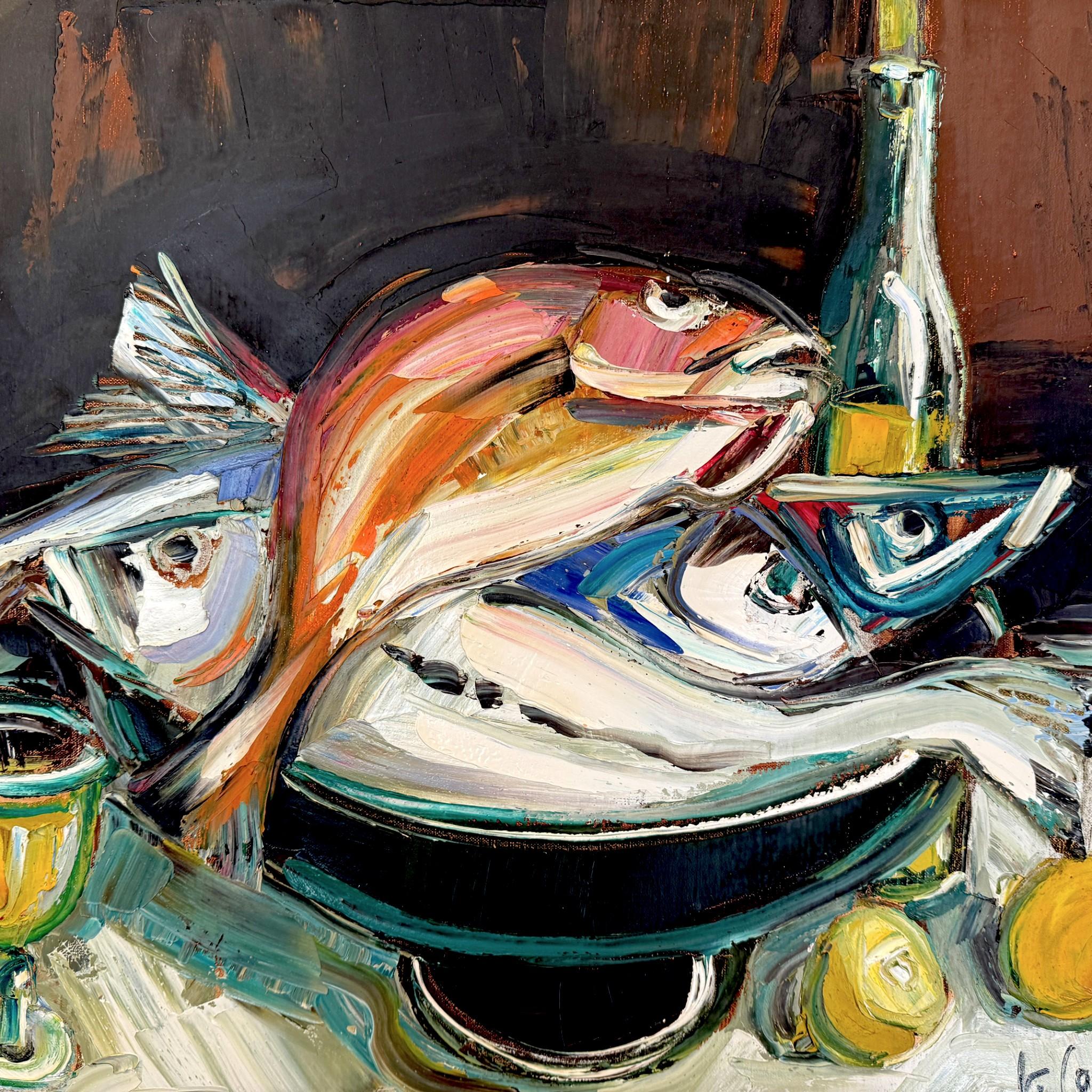 French La Pêche d’Émile (The Catch of Émile), oil on canvas by Georges Coulomb For Sale