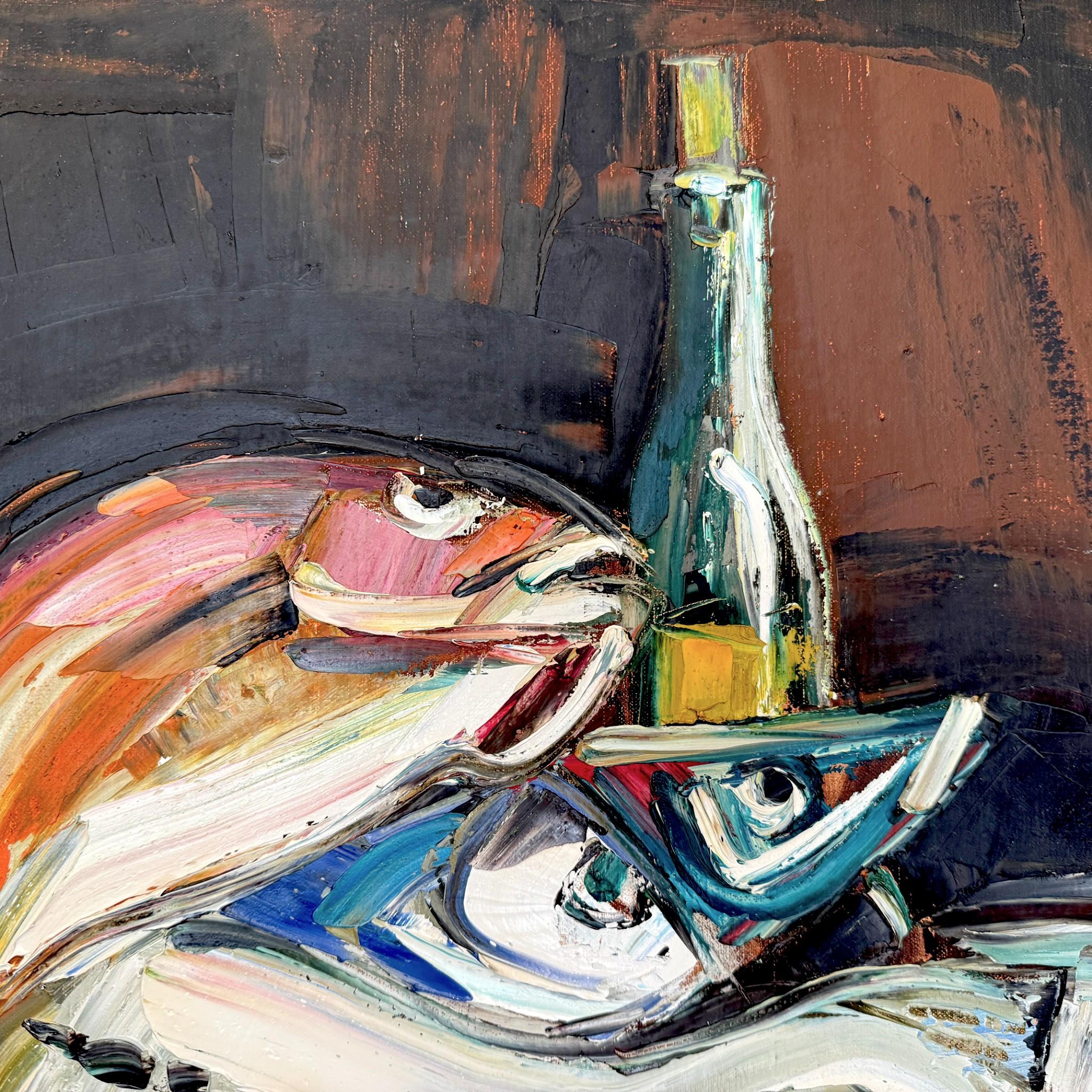 Oiled La Pêche d’Émile (The Catch of Émile), oil on canvas by Georges Coulomb For Sale