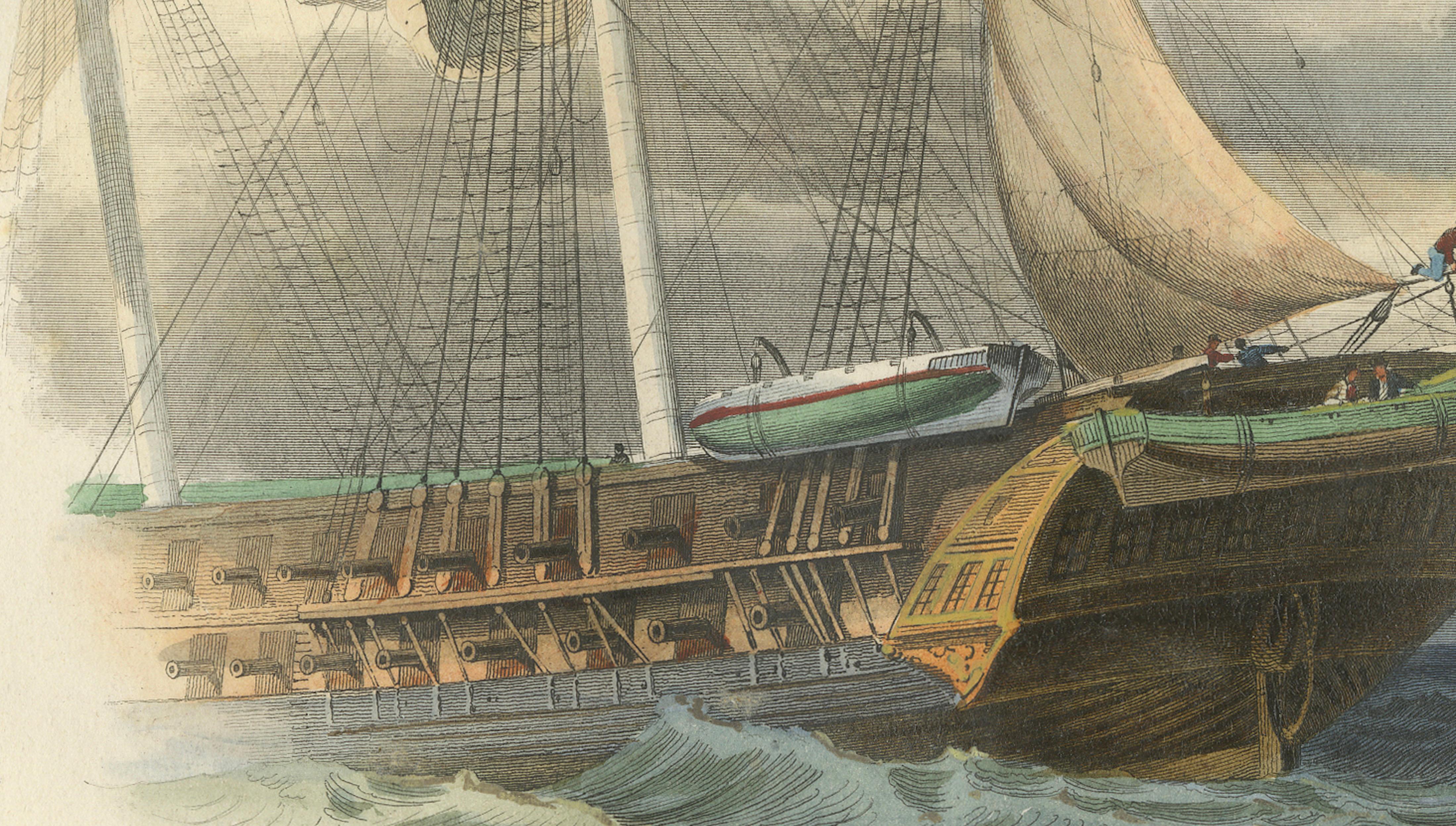La Pêche du Requin (Shark Fishing), Hand-Colored Engraving, 1840