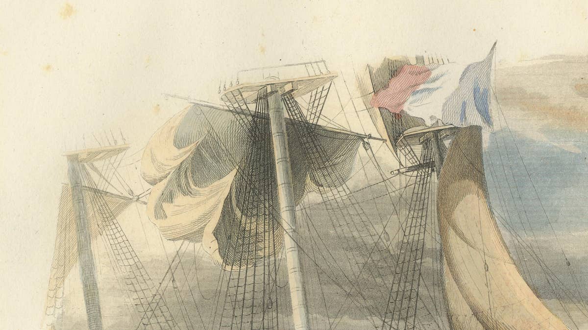 La Pêche du Requin (Shark Fishing), Hand-Colored Engraving, 1840