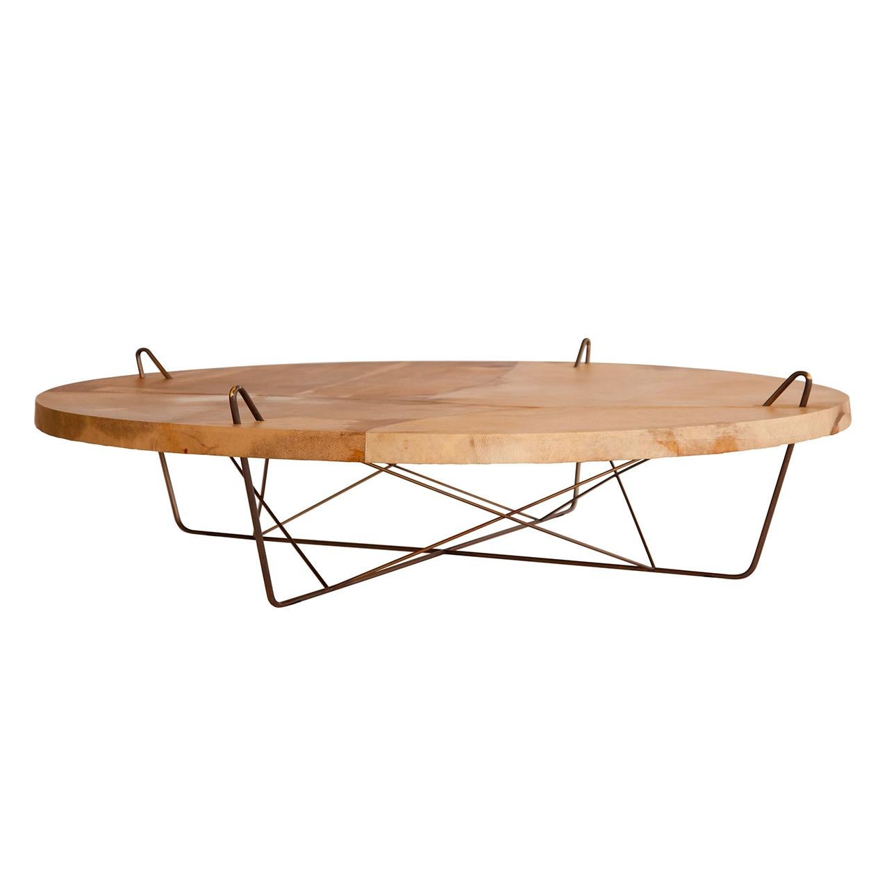 La Pell Translucent Parchment Leather and Hand Patinated Brass Low Coffee Table
