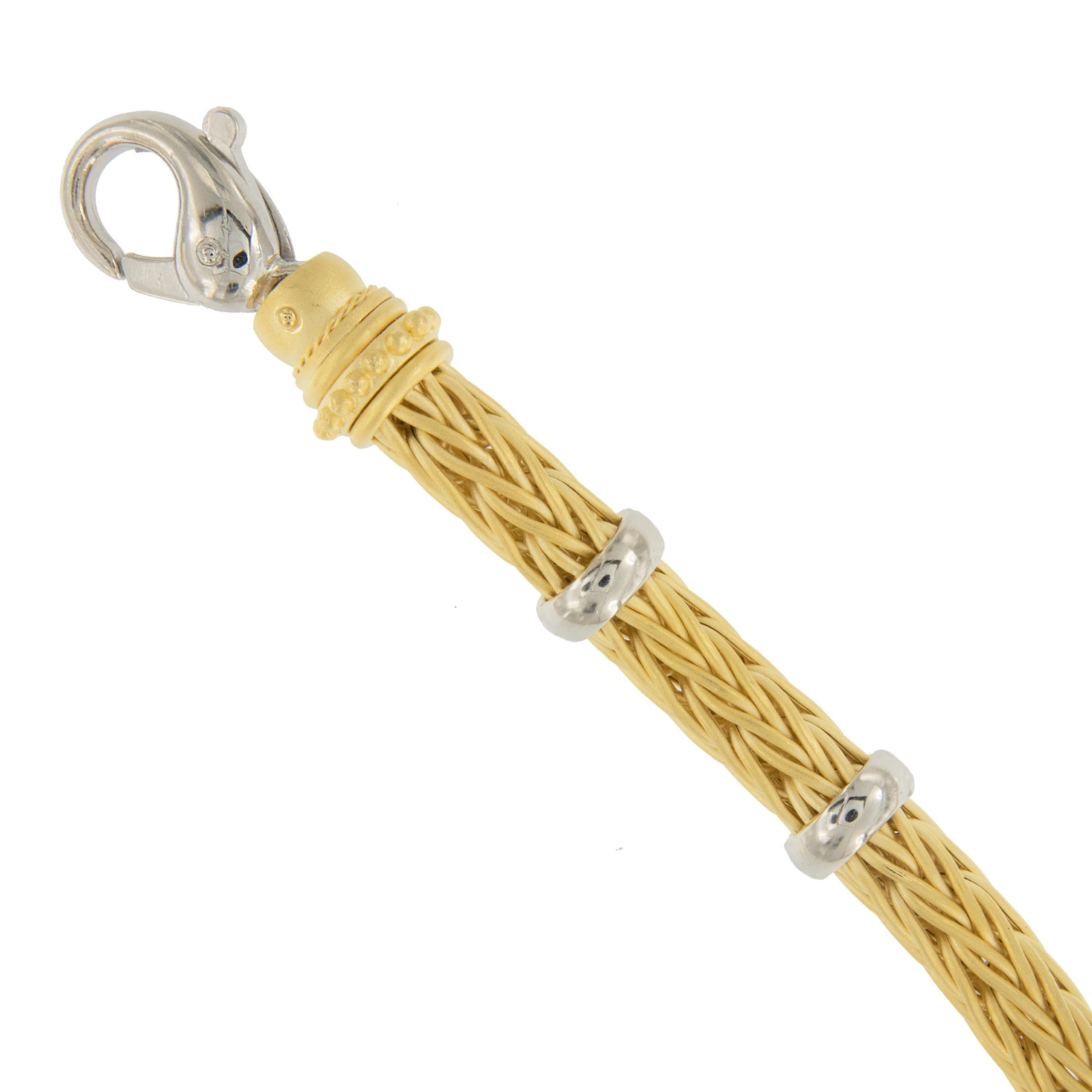 La Pepita Collar de Trigo Tejido a Mano en Oro Amarillo de 18 Kilates con Detalles de Platino en Excelente estado para la venta en Troy, MI