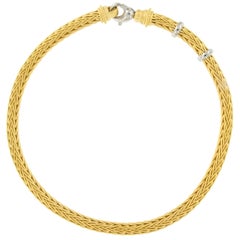 La Pepita 18 Karat Yellow Gold Handwoven Wheat Necklace with Platinum Accents