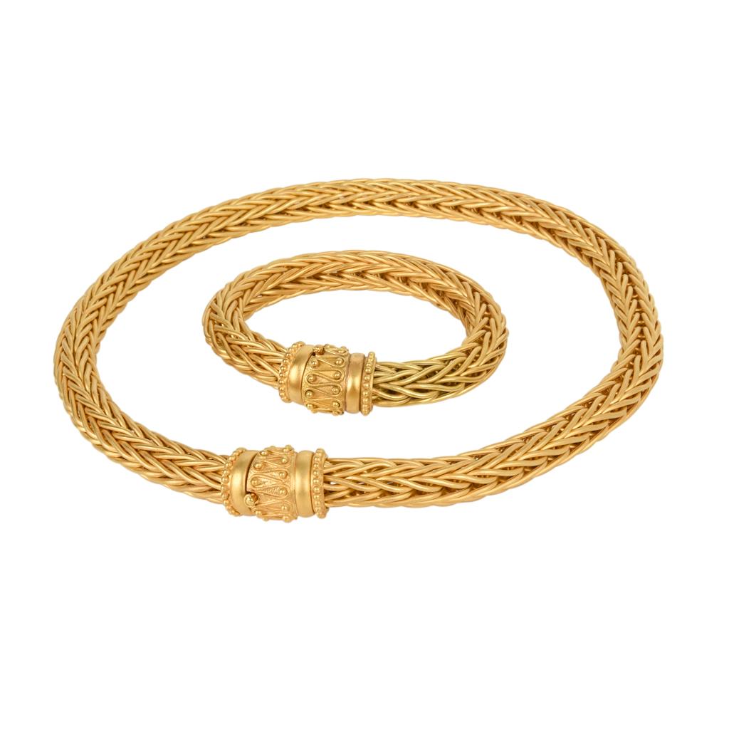 Etruscan Revival La Pepita Bracelet 18k Matte Yellow Gold Wheat Weave