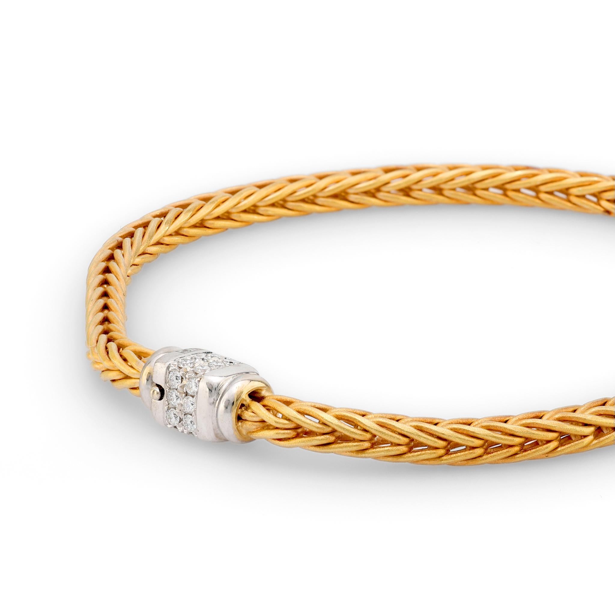 Etruscan Revival La Pepita Italy diamond 18k matte gold wheat weave bracelet