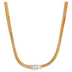 La Pepita Italy collana con diamanti in oro giallo e bianco opaco 18k a trama di grano