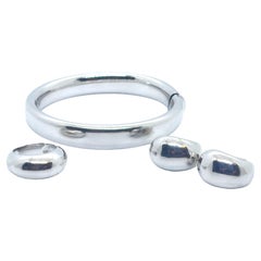 La Pepita Modern Elegant Set White Gold 18 Karat Bracelet Ring and Earrings