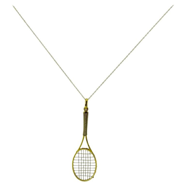 La Pepita Signed Large Yellow Gold Tennis Racquet Necklace For Sale