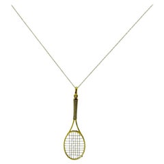 La Pepita Signed Large Yellow Gold Tennis Racquet Necklace