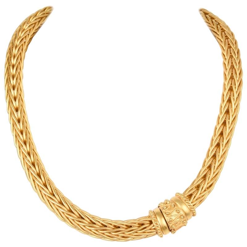 La Pepita Vintage Necklace 18 Karat Matte Yellow Gold Wheat Weave For Sale
