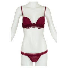 20e anniversaire de La Perla Ensemble soutien-gorge et string en macramé framboise - 32 C / Sm, 2004