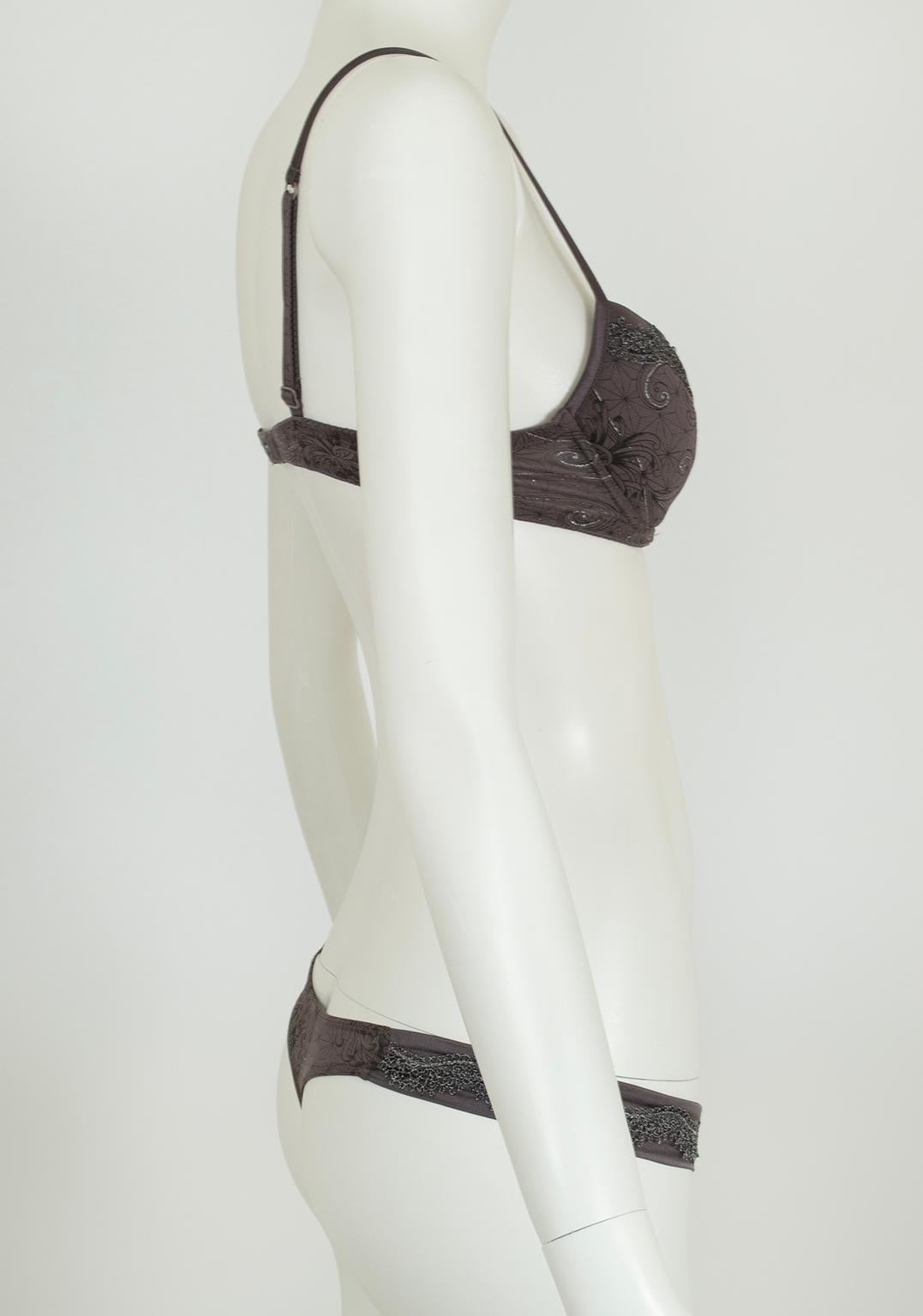 Argento La Perla 20th Anniv Silver Shot Set di reggiseno e perizoma in seta - 32 C / Sm, 2004 in vendita