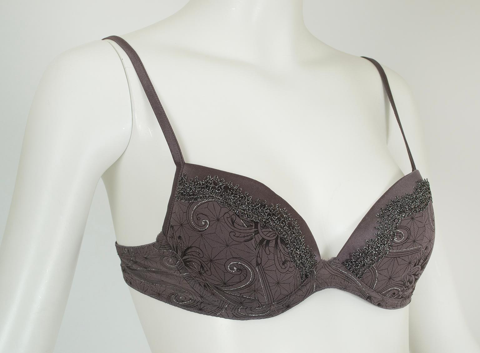 Donna La Perla 20th Anniv Silver Shot Set di reggiseno e perizoma in seta - 32 C / Sm, 2004 in vendita