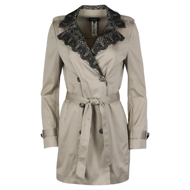 La Perla Belted Double Breasted Satin Trench Coat It 42 Uk 10 For Sale
