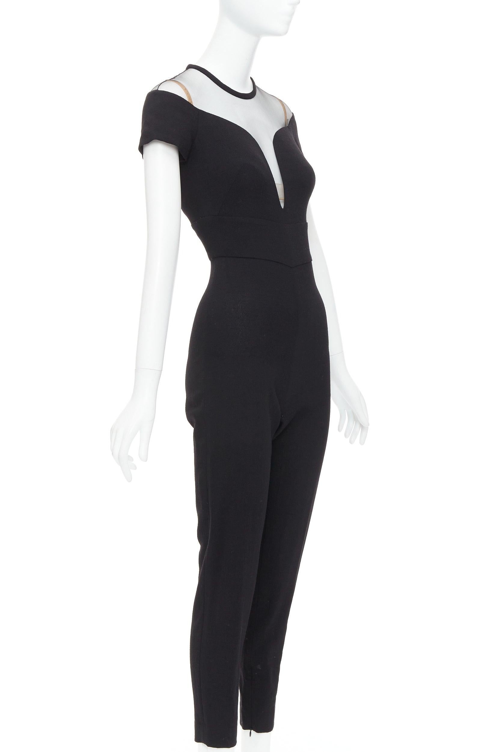 Nero LA PERLA - Tuta nera in crepe e misto lana, con scollatura trasparente IT36D S in vendita