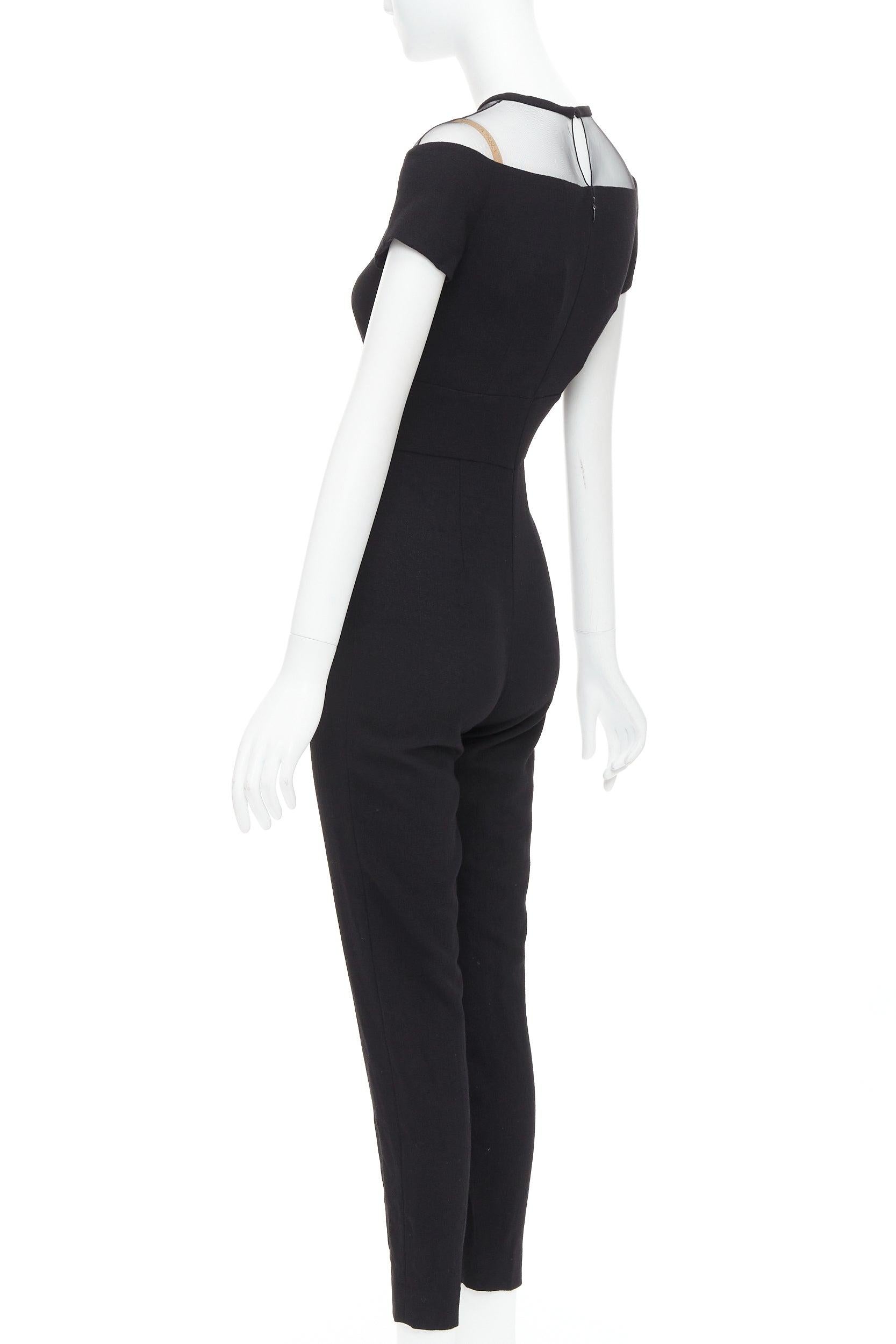 LA PERLA - Tuta nera in crepe e misto lana, con scollatura trasparente IT36D S in vendita 1