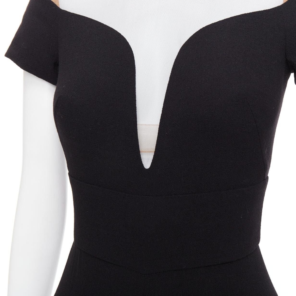 LA PERLA - Tuta nera in crepe e misto lana, con scollatura trasparente IT36D S in vendita 2