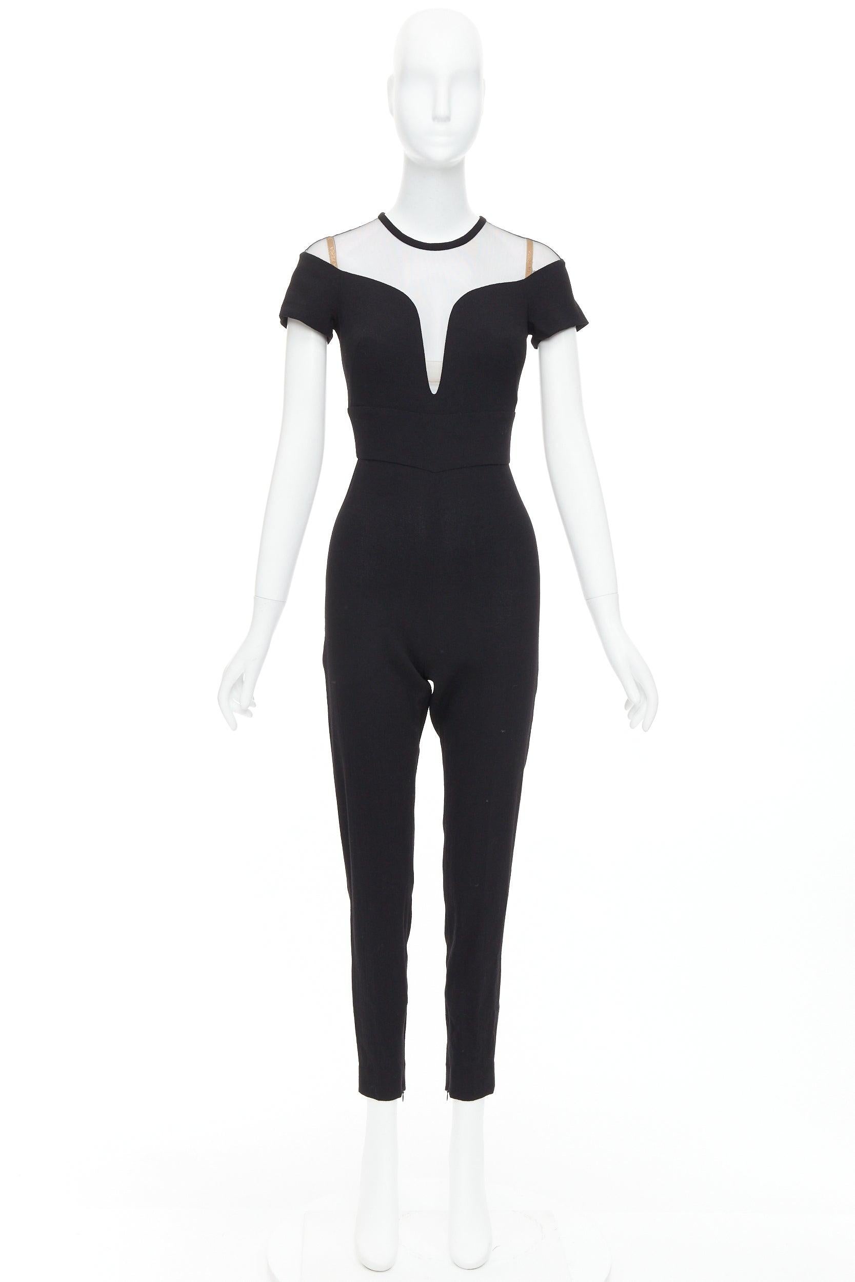 LA PERLA - Tuta nera in crepe e misto lana, con scollatura trasparente IT36D S in vendita 4