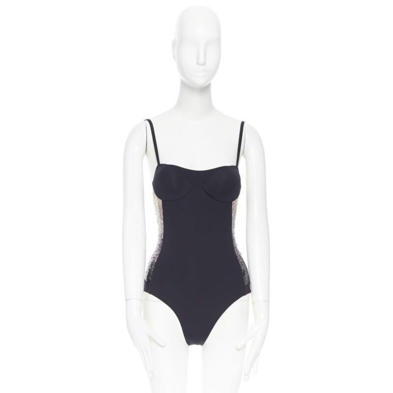 Black LA PERLA black nude black gradient sequins side padded swimsuit top IT40 XS For Sale