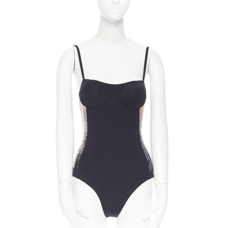 LA PERLA black nude black gradient sequins side padded swimsuit top IT40 XS In Good Condition For Sale In Hong Kong, NT