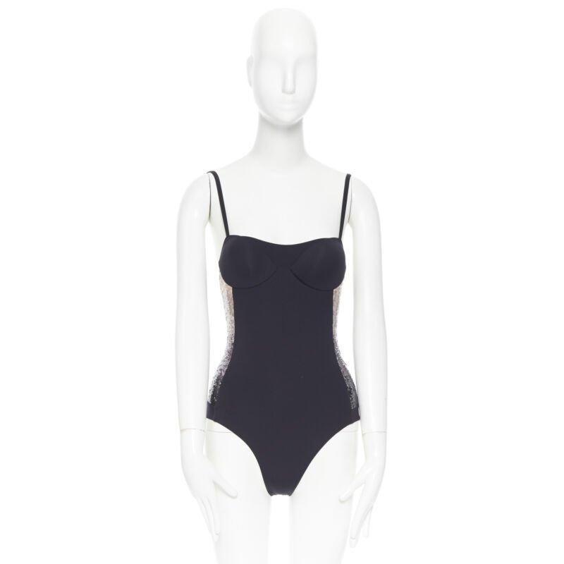 LA PERLA black nude black gradient sequins side padded swimsuit top IT40 XS In Good Condition For Sale In Hong Kong, NT