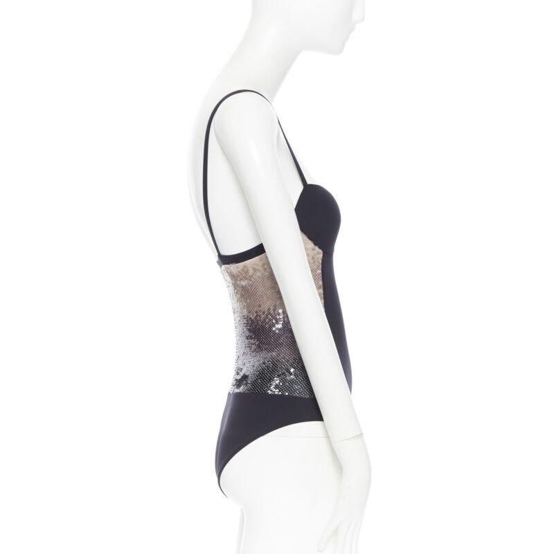 Women's LA PERLA black nude black gradient sequins side padded swimsuit top IT40 XS For Sale