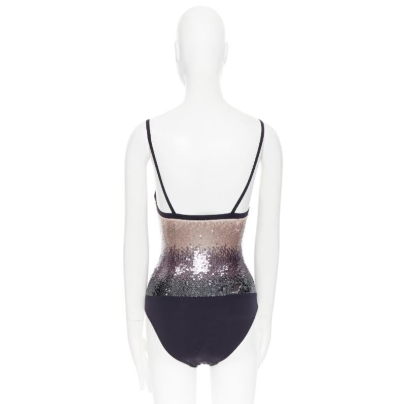 LA PERLA black nude black gradient sequins side padded swimsuit top IT40 XS For Sale 1
