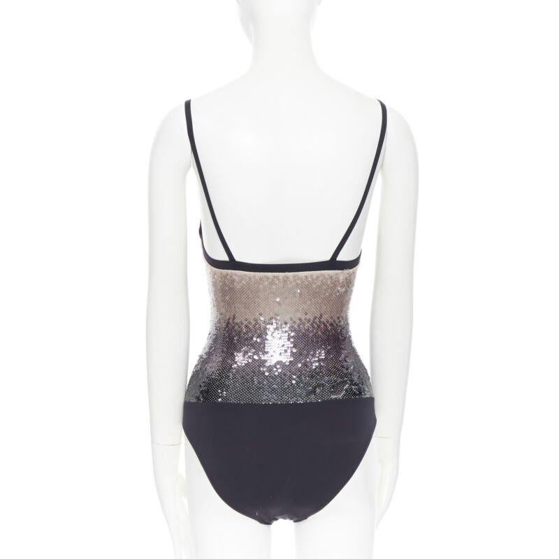 LA PERLA black nude black gradient sequins side padded swimsuit top IT40 XS For Sale 2