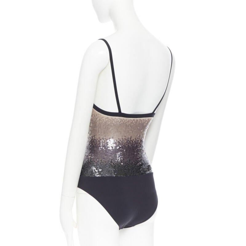LA PERLA black nude black gradient sequins side padded swimsuit top IT40 XS For Sale 3