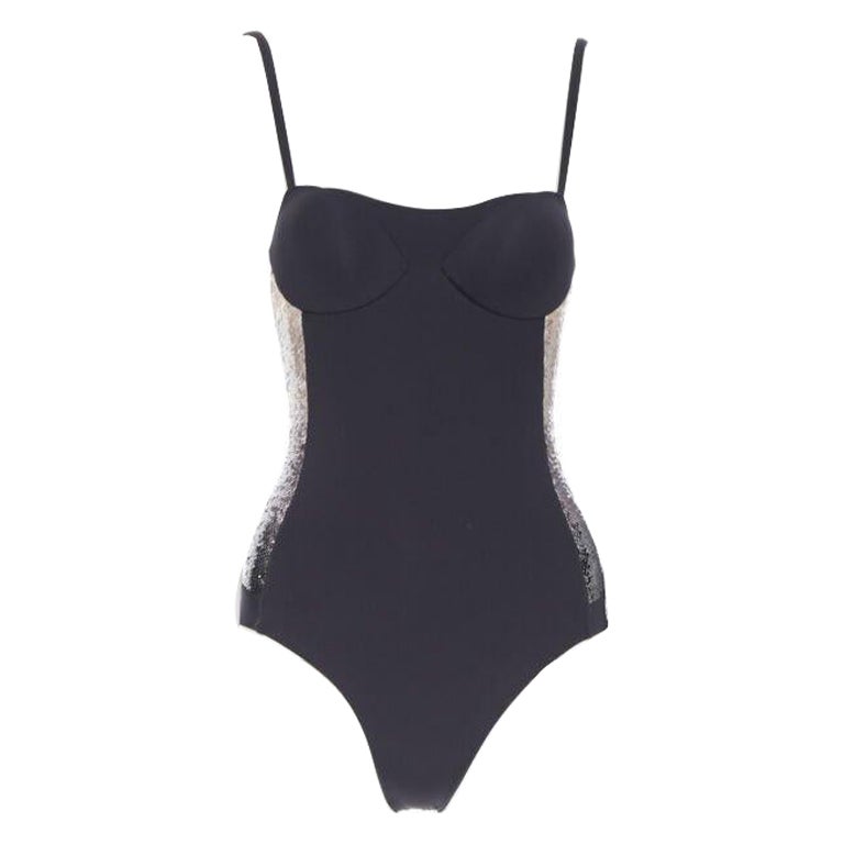 LA PERLA black nude black gradient sequins side padded swimsuit top IT40 XS