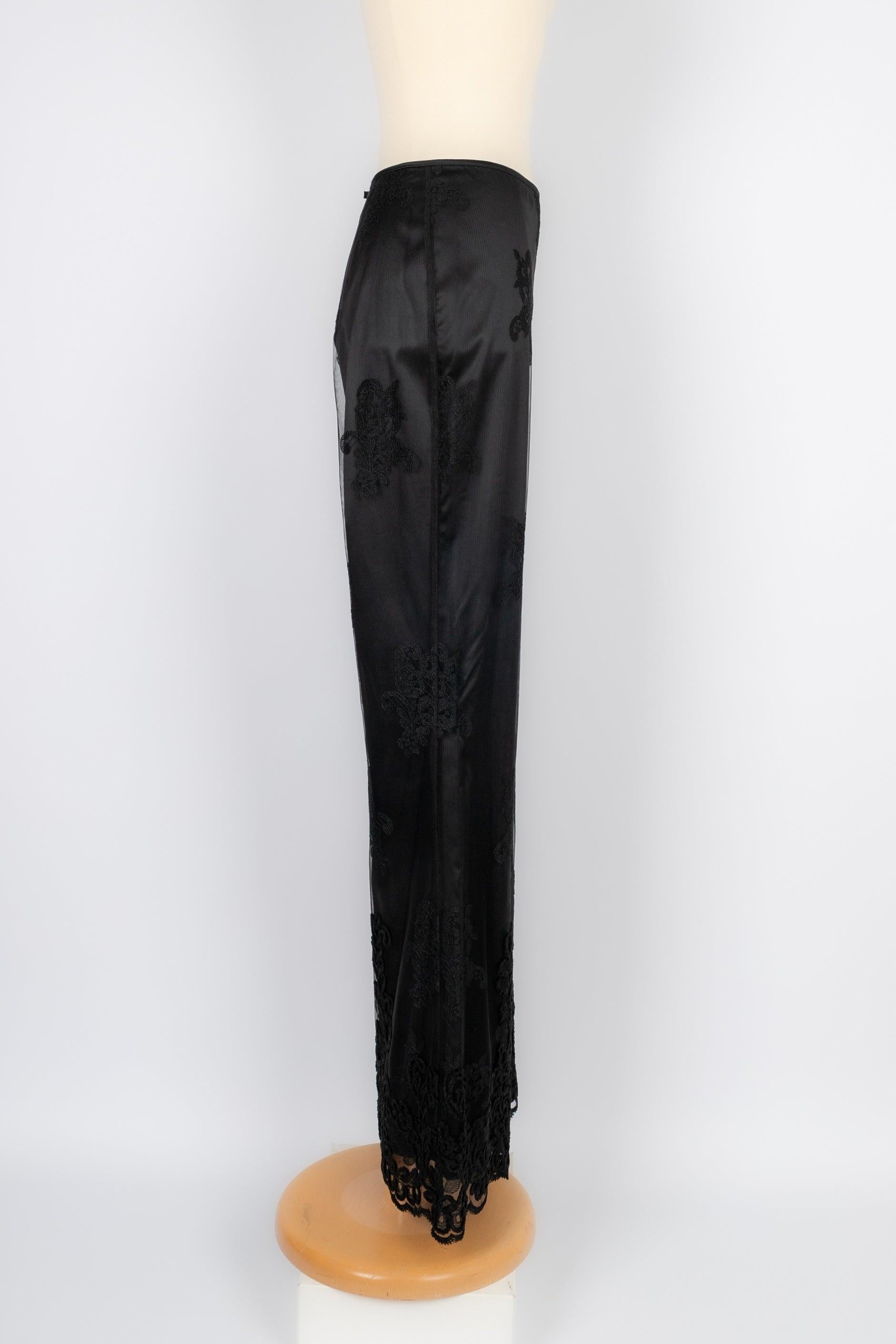 Women's La Perla Black Satin Pants Enlivened with a Tulle Embroidered with Patterns For Sale
