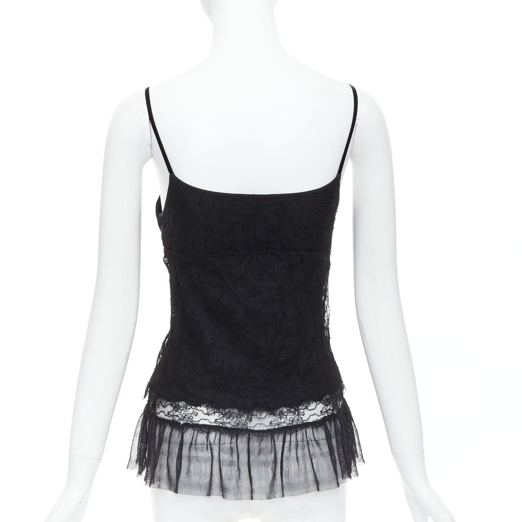 Women's LA PERLA black silk cotton blend lace velvet negligee camisole top IT40 S For Sale