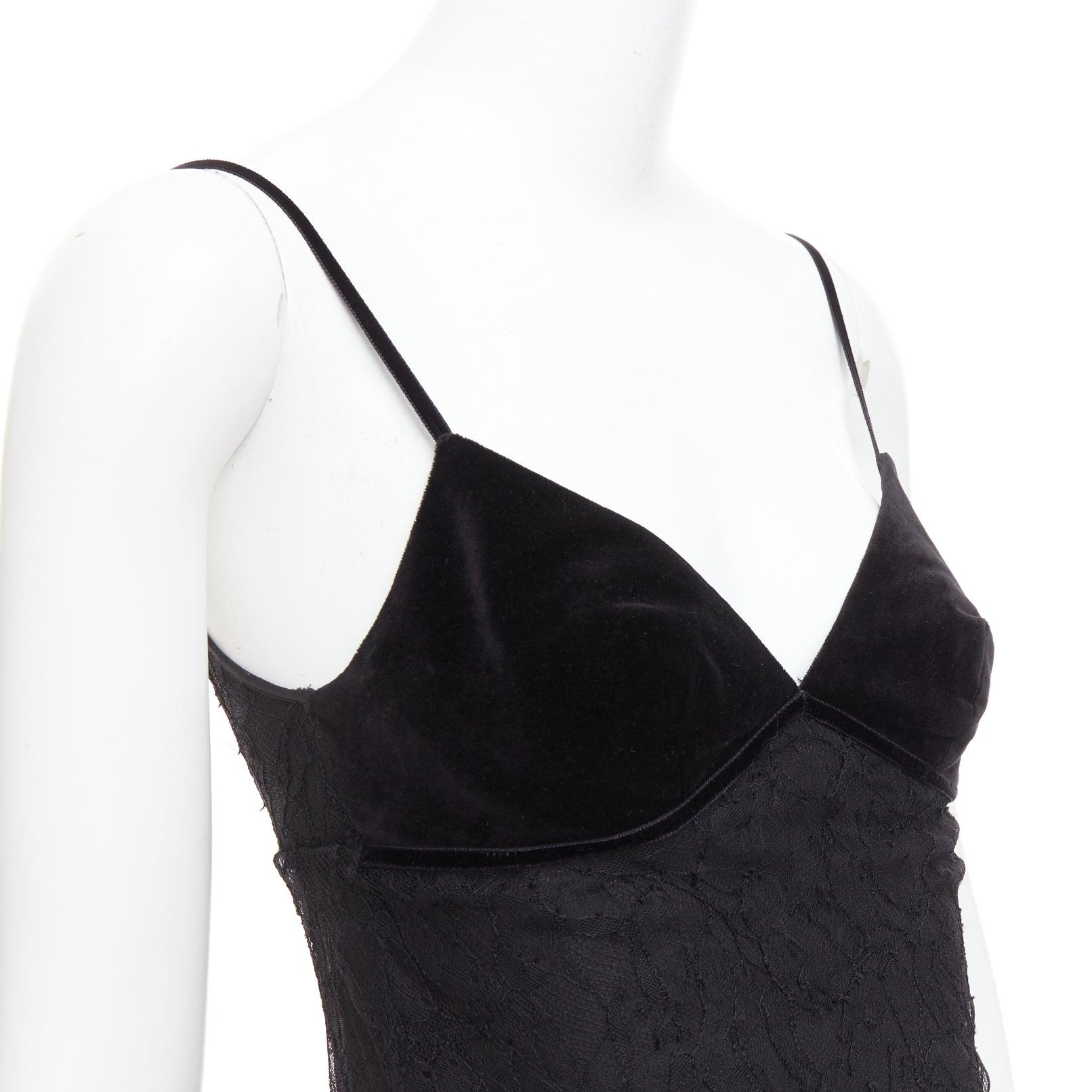 LA PERLA black silk cotton blend lace velvet negligee camisole top IT40 S For Sale 2
