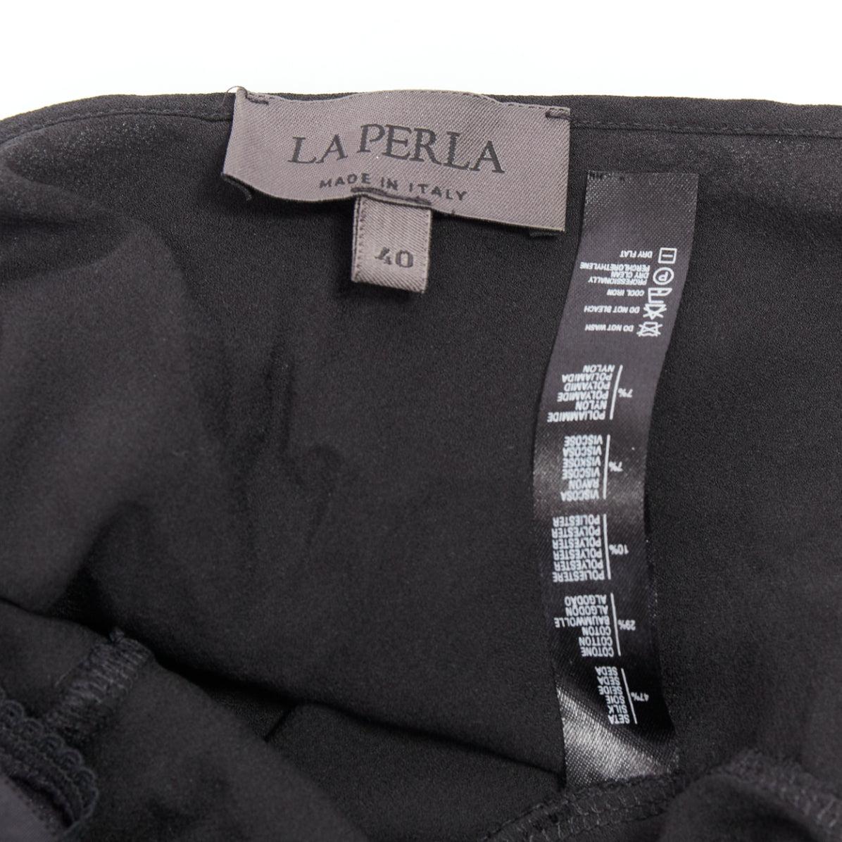 LA PERLA black silk cotton blend lace velvet negligee camisole top IT40 S For Sale 3
