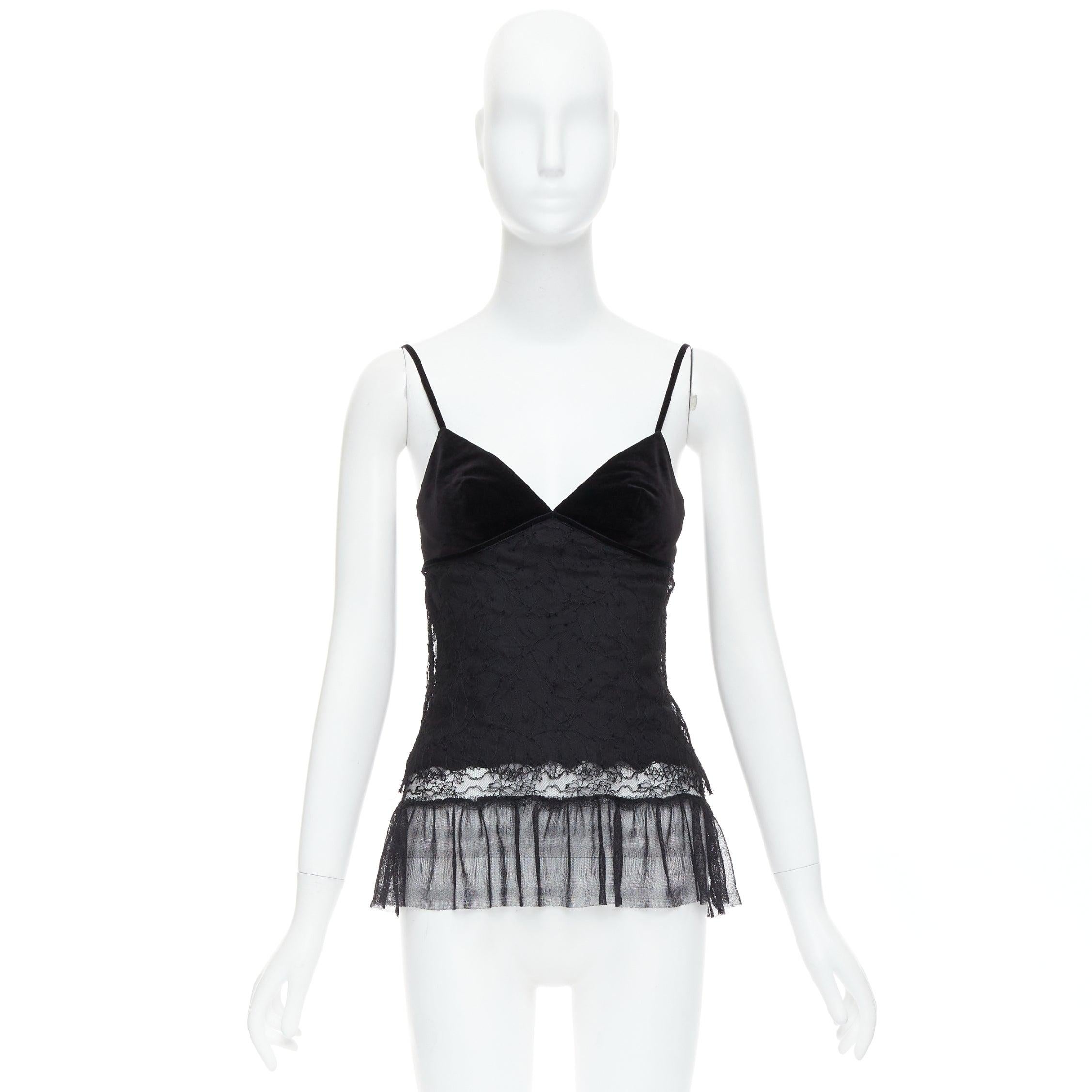 LA PERLA black silk cotton blend lace velvet negligee camisole top IT40 S For Sale 4