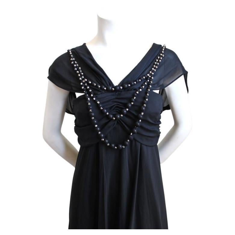 LA PERLA black silk dress with beaded neckline - new with tags In New Condition For Sale In San Fransisco, CA