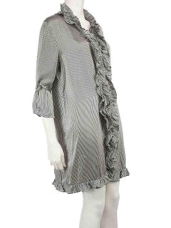 La Perla Black & White Silk Striped Ruffle Trim Robe Size XL