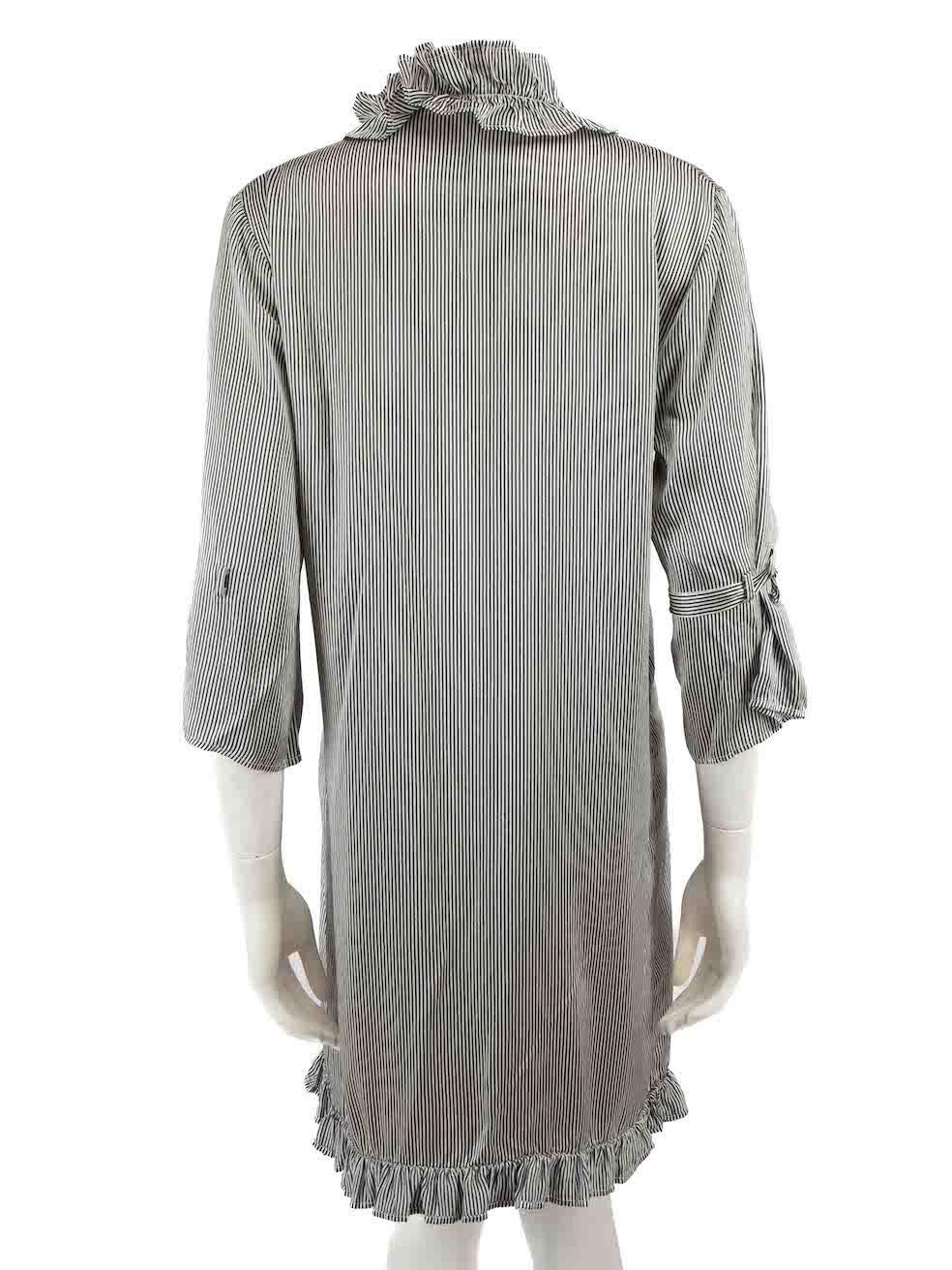 Gray La Perla Black & White Silk Striped Ruffle Trim Robe Size XL For Sale