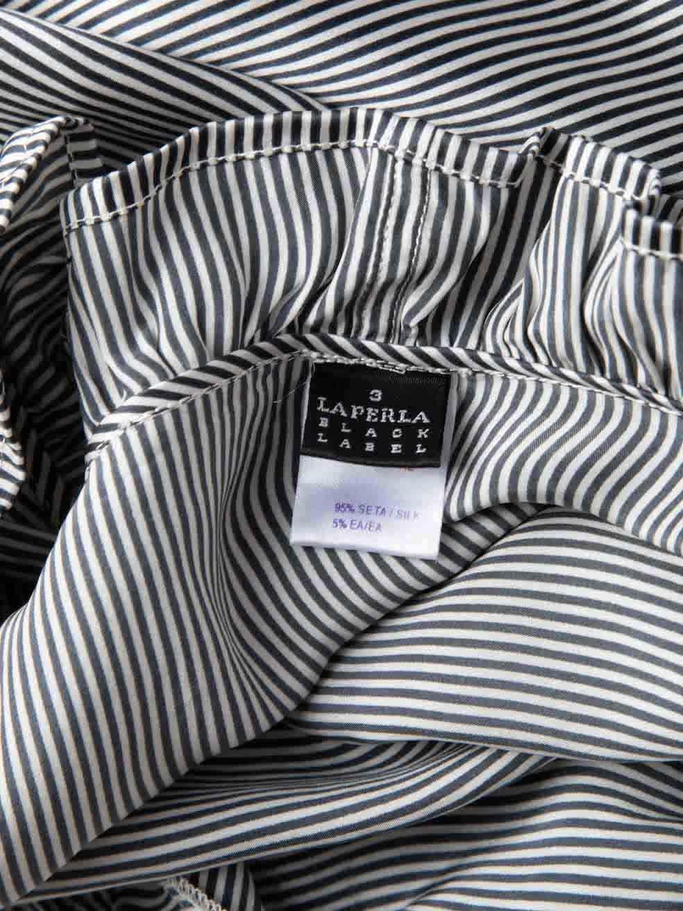 Women's La Perla Black & White Silk Striped Ruffle Trim Robe Size XL For Sale