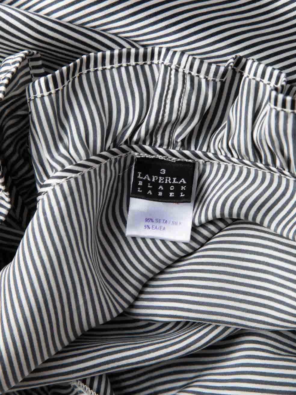 La Perla Black & White Silk Striped Ruffle Trim Robe Size XL For Sale 1