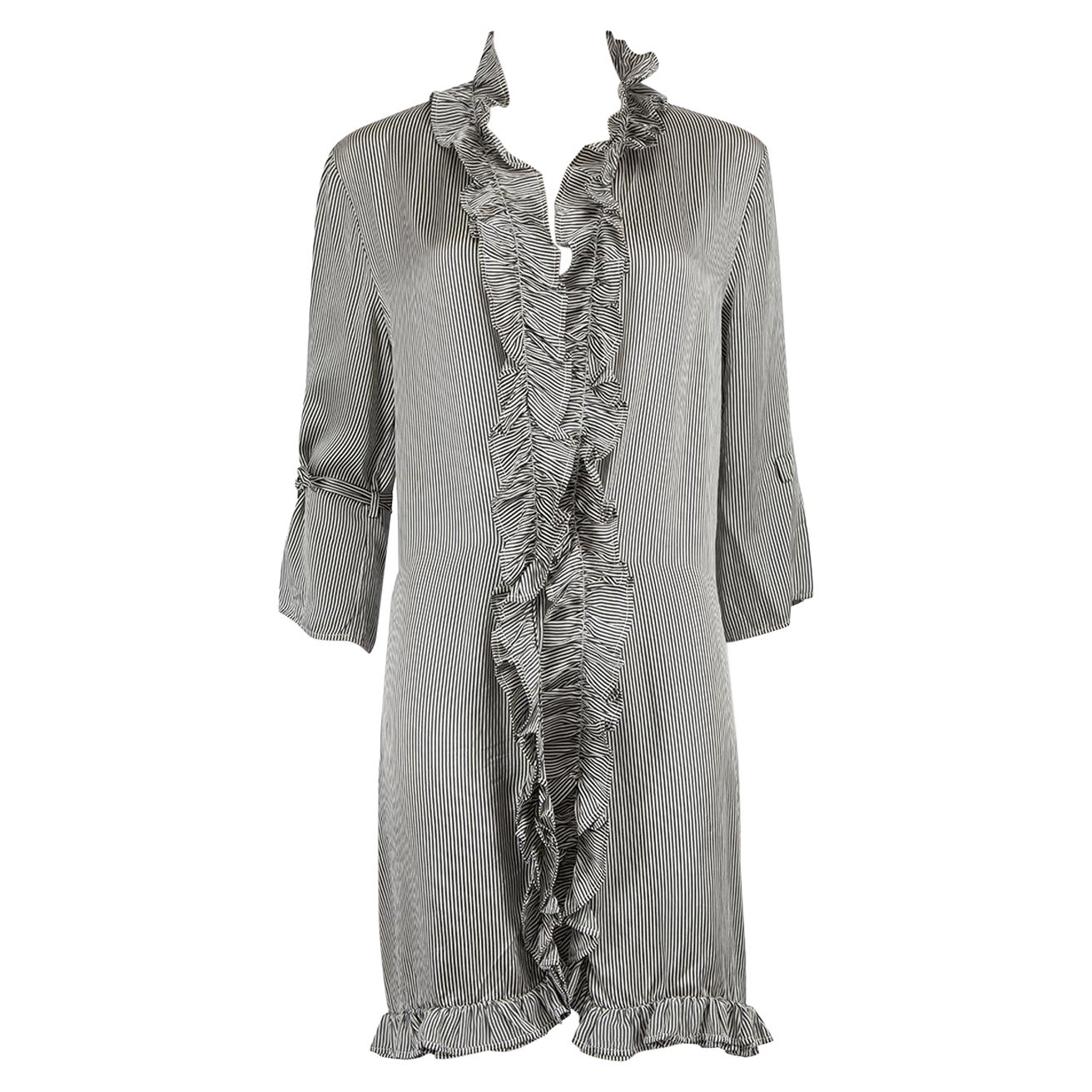 La Perla Albornoz de rayas de seda en blanco y negro con ribete de volantes Talla XL