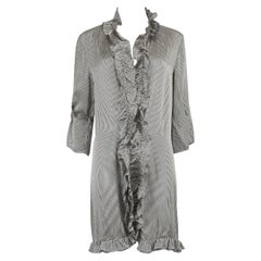La Perla Black & White Silk Striped Ruffle Trim Robe Size XL