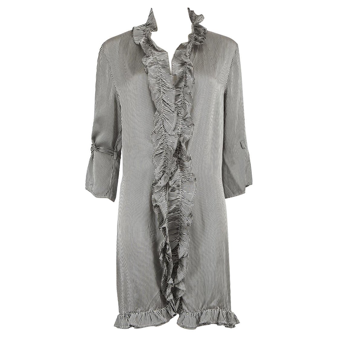 La Perla Albornoz de rayas de seda en blanco y negro con ribete de volantes Talla XL en venta