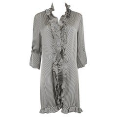 La Perla Black & White Silk Striped Ruffle Trim Robe Size XL